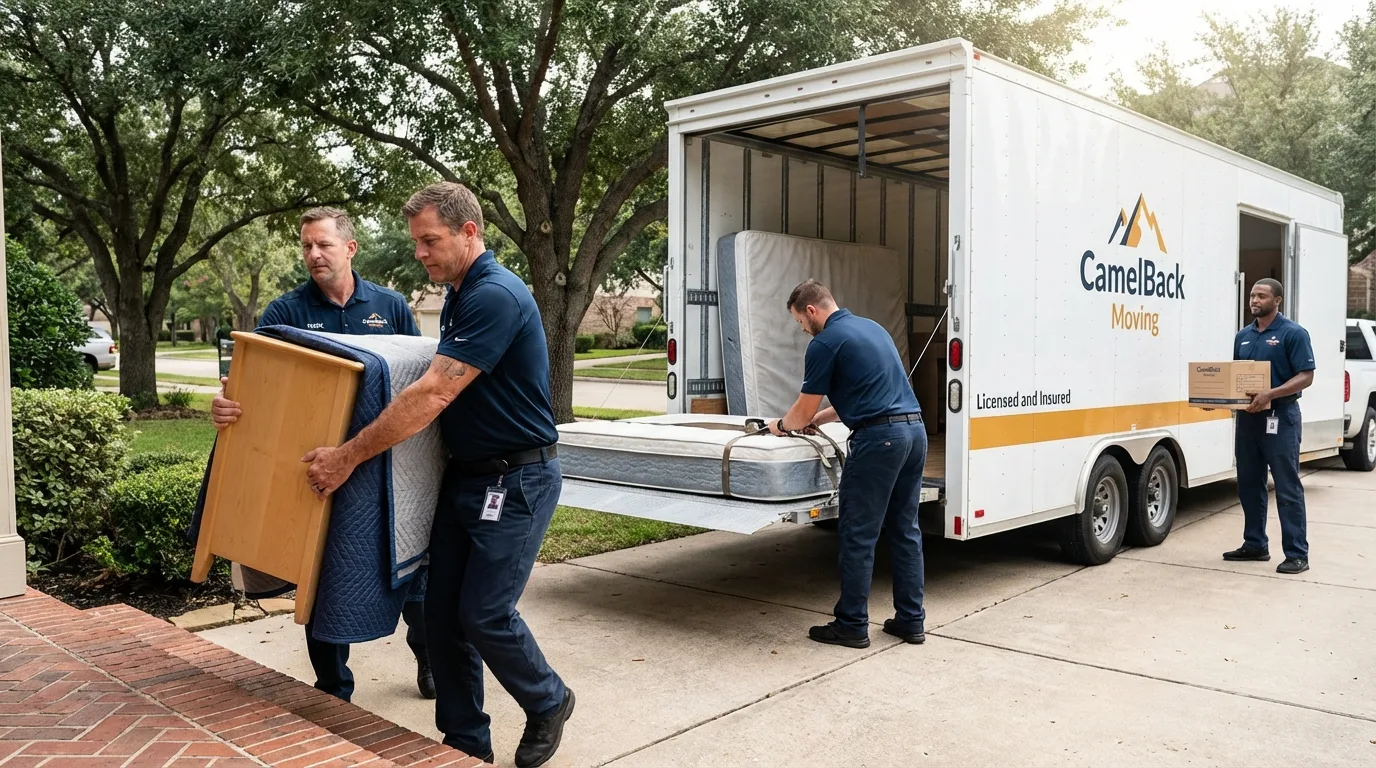 Crew loading residential truck for cross-state move from Princeton, WI