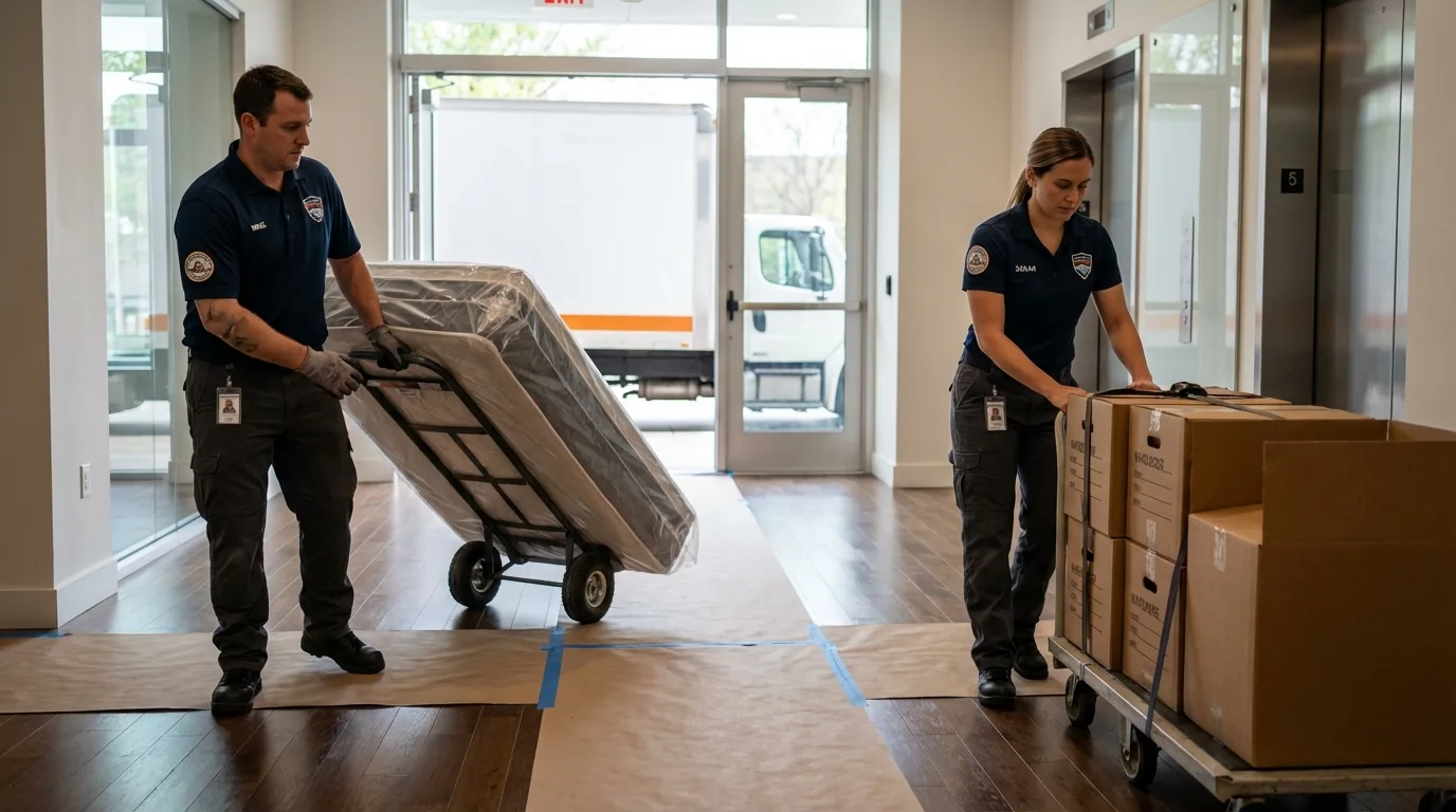 Professional apartment movers loading elevator in Princeton, WI