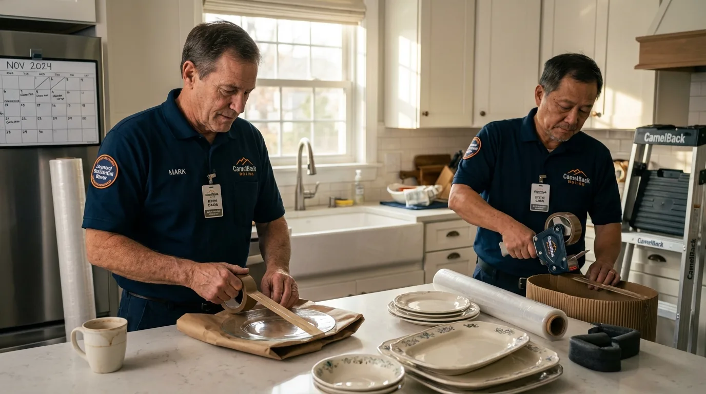 Professional crew packing kitchen dishware in Princeton, WI